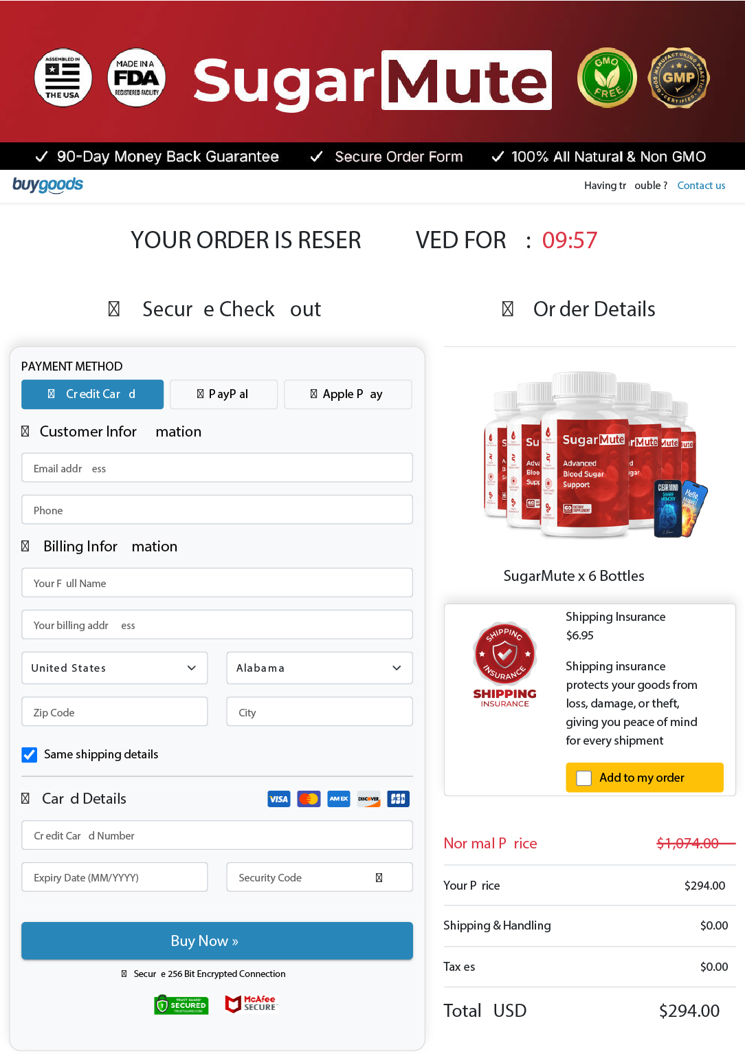 SugarMute Checkout Page